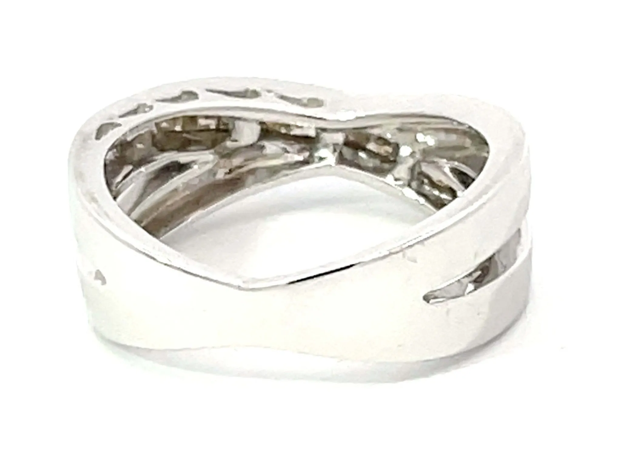 Two Tone Diamond Cross Band Ring in 14k White Gold
