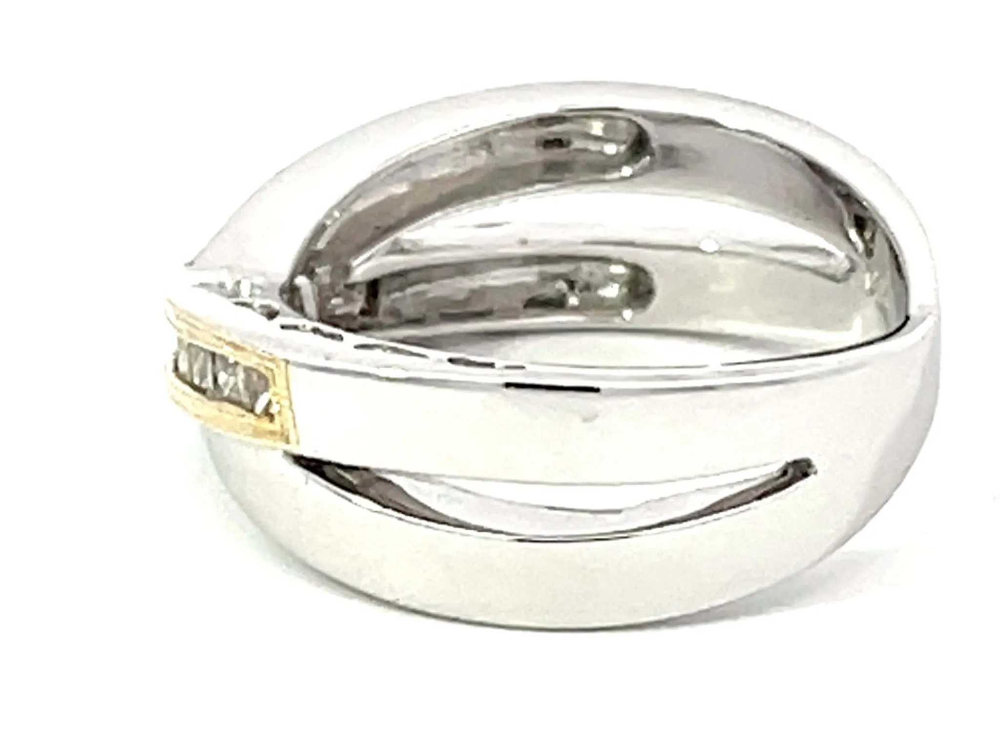 Two Tone Diamond Cross Band Ring in 14k White Gold
