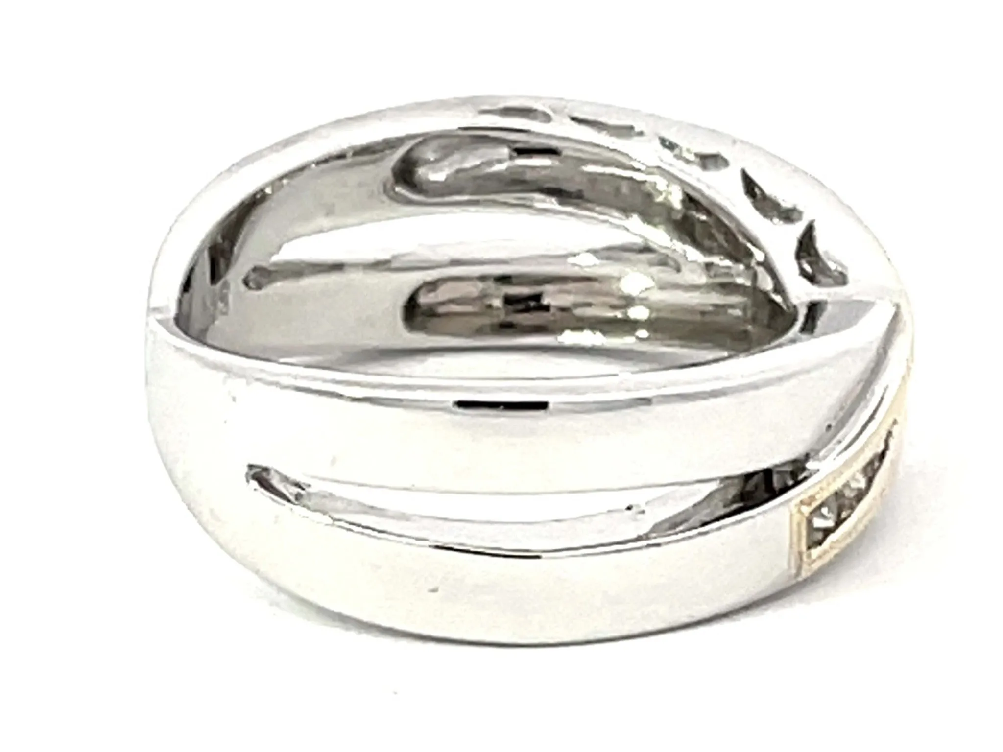 Two Tone Diamond Cross Band Ring in 14k White Gold