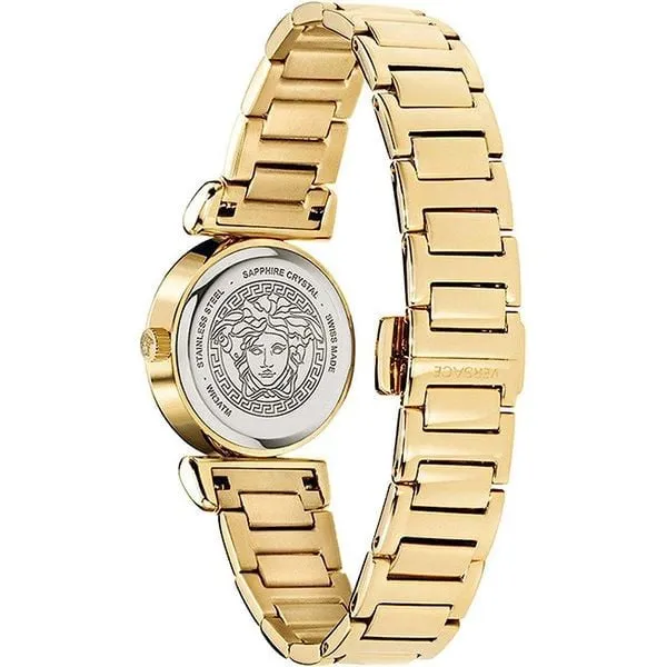 Versace Mini Vanity Gold Stainless Steel Black Dial Quartz Watch for Ladies - VEAA00518
