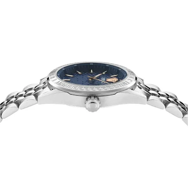 Versace V-Code Silver Stainless Steel Blue Dial Quartz Watch for Ladies - VE8I00324