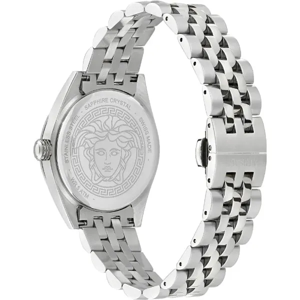 Versace V-Code Silver Stainless Steel Blue Dial Quartz Watch for Ladies - VE8I00324