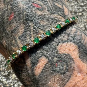 Vintage 14k Yellow Gold 2.75CTW Natural Emerald And Diamond Classic Tennis Bracelet (8”)