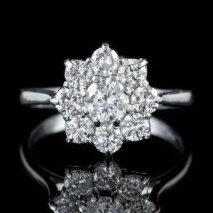 Vintage 1.50Ct Diamond Cluster Ring 18Ct White Gold Circa 1950