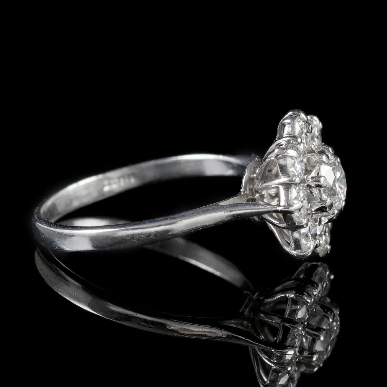 Vintage 1.50Ct Diamond Cluster Ring 18Ct White Gold Circa 1950