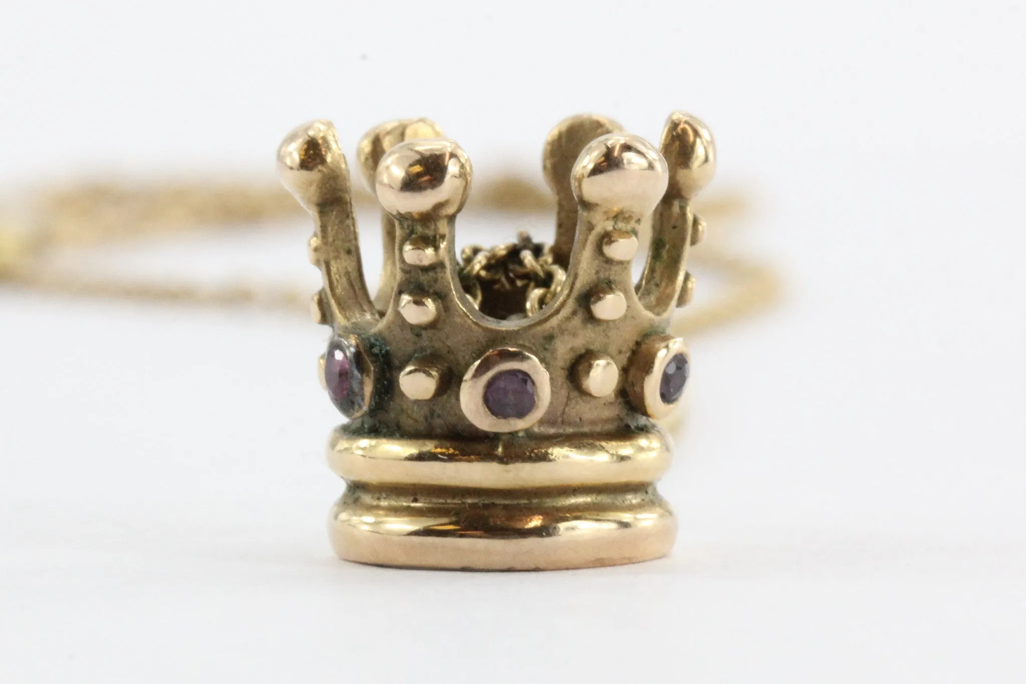 Vintage 18K Gold & Ruby Queen / Princess Crown Necklace Pendant