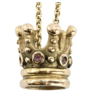 Vintage 18K Gold & Ruby Queen / Princess Crown Necklace Pendant