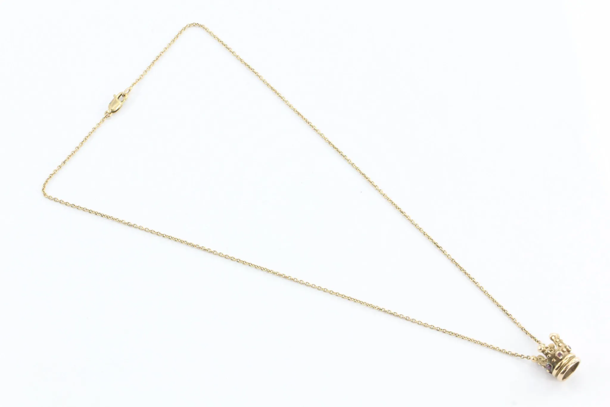 Vintage 18K Gold & Ruby Queen / Princess Crown Necklace Pendant