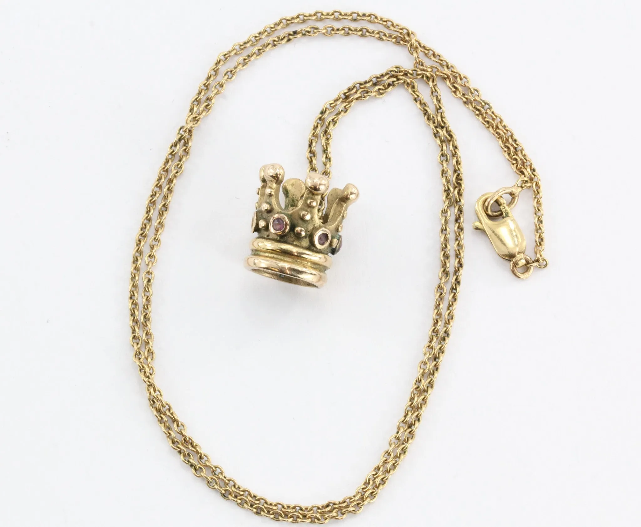 Vintage 18K Gold & Ruby Queen / Princess Crown Necklace Pendant
