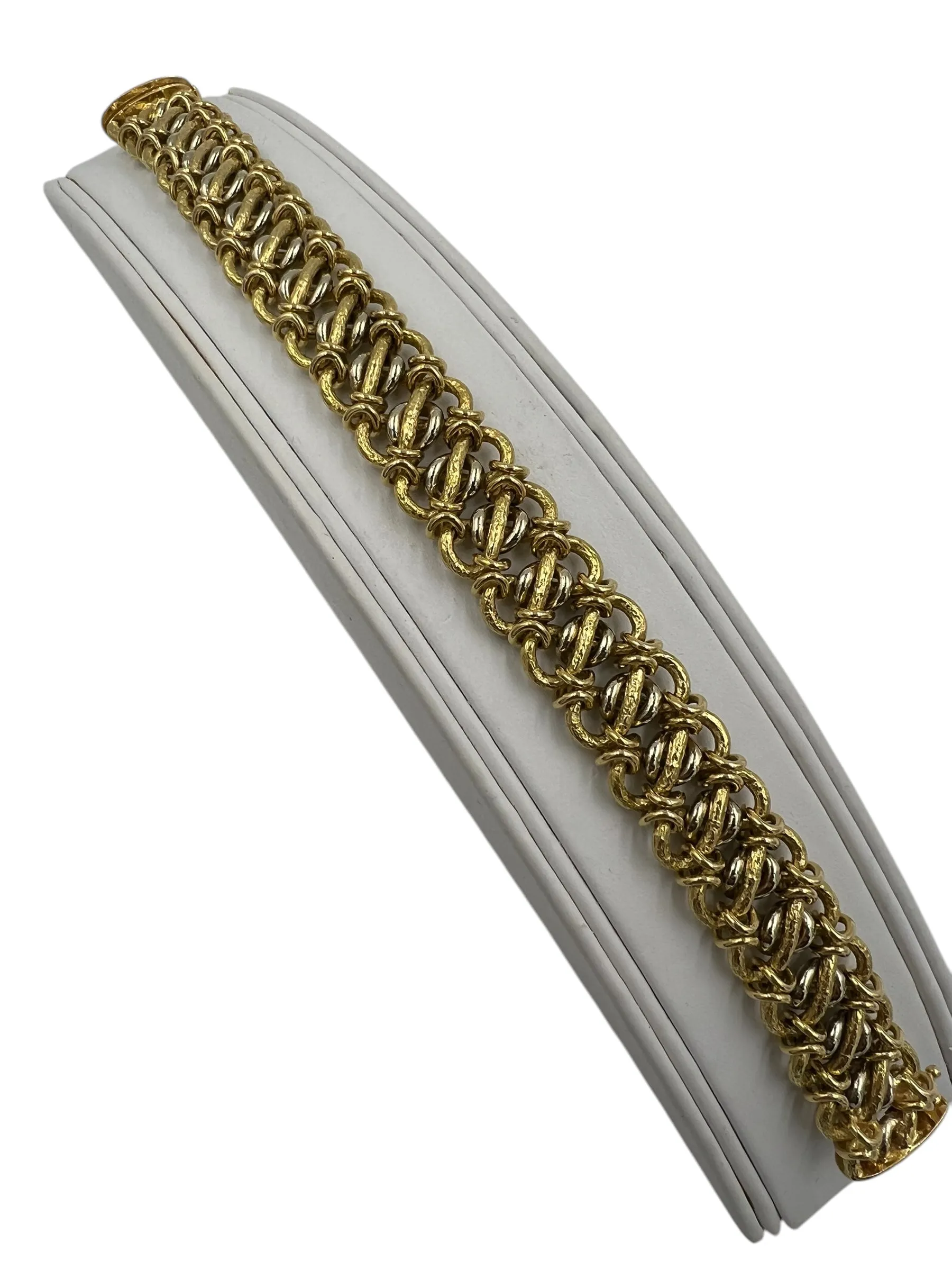 Vintage 1970s Interlocking 18k Yellow Gold Link Bracelet 8" Long
