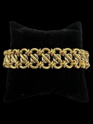 Vintage 1970s Interlocking 18k Yellow Gold Link Bracelet 8" Long