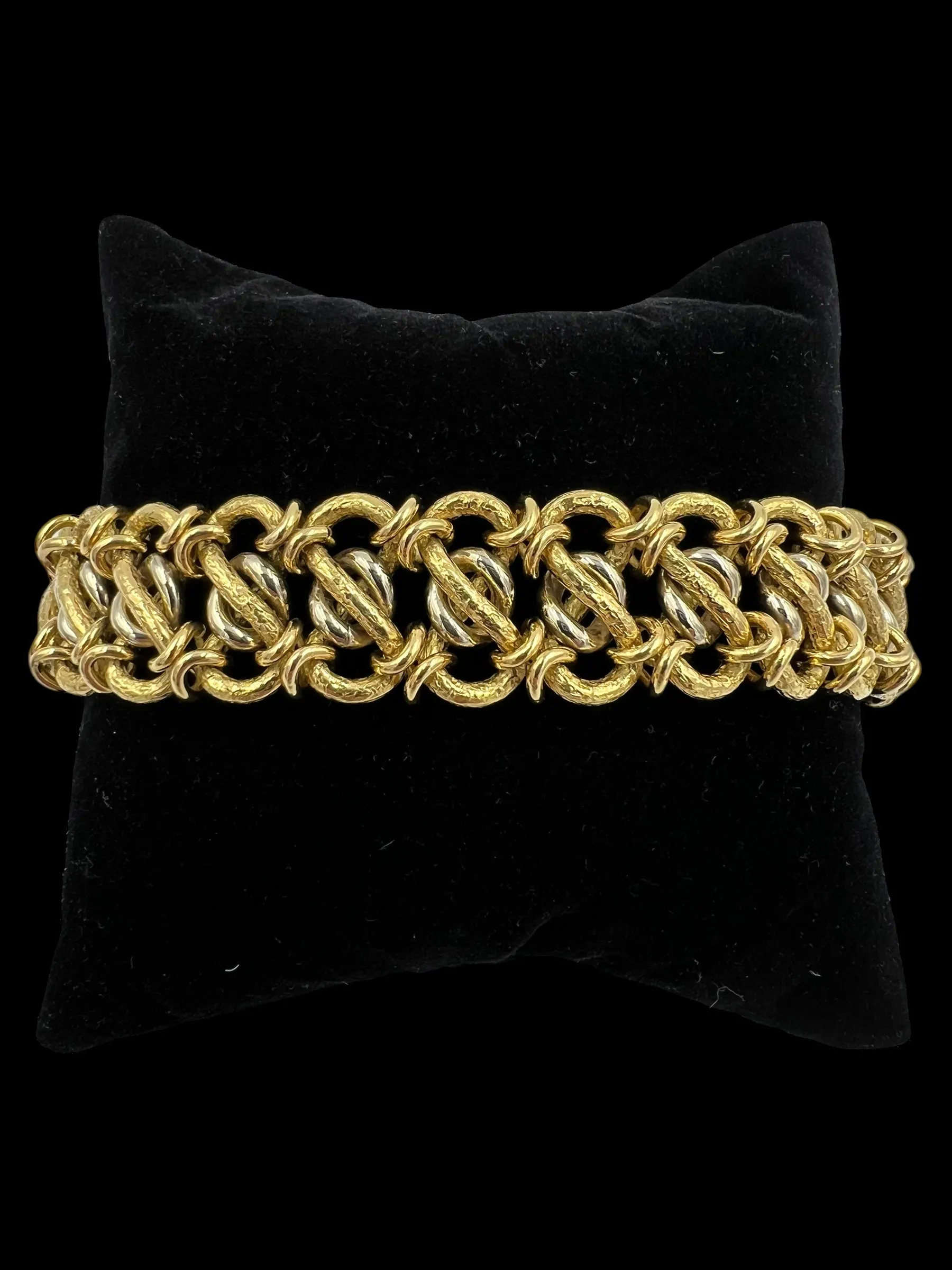 Vintage 1970s Interlocking 18k Yellow Gold Link Bracelet 8" Long