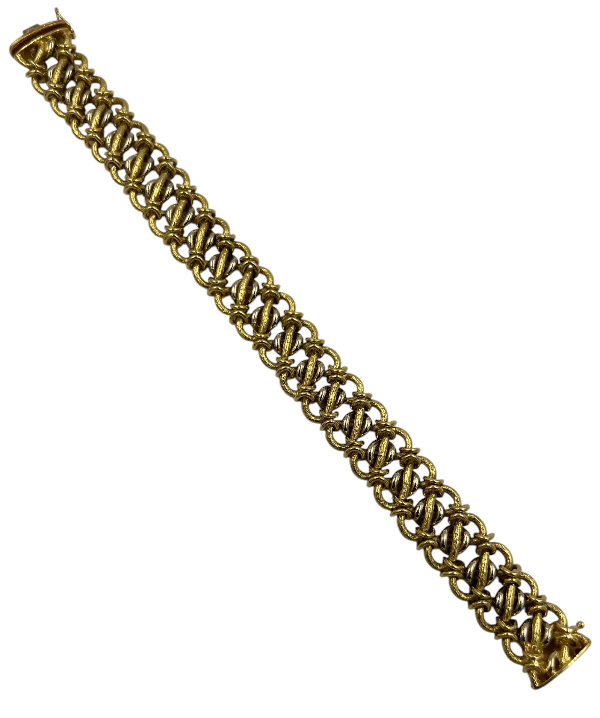 Vintage 1970s Interlocking 18k Yellow Gold Link Bracelet 8" Long