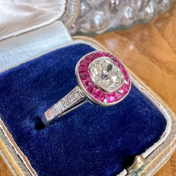 Vintage Diamond & Ruby Frame Ring, Old Mine 0.75ct.