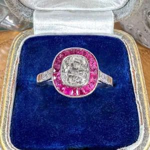 Vintage Diamond & Ruby Frame Ring, Old Mine 0.75ct.