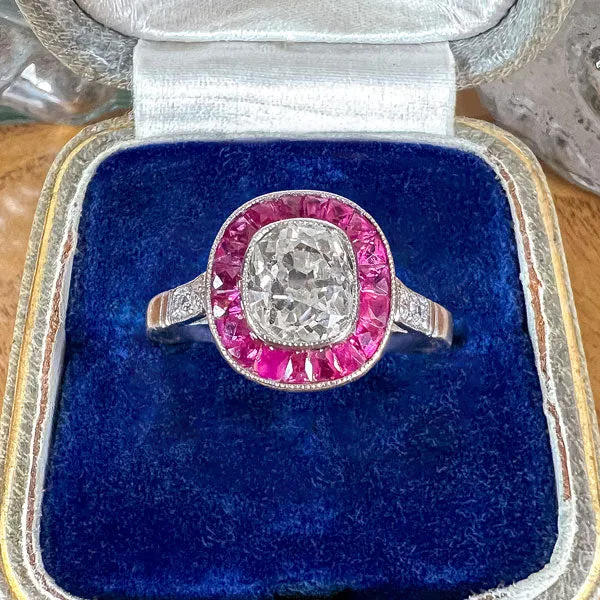 Vintage Diamond & Ruby Frame Ring, Old Mine 0.75ct.