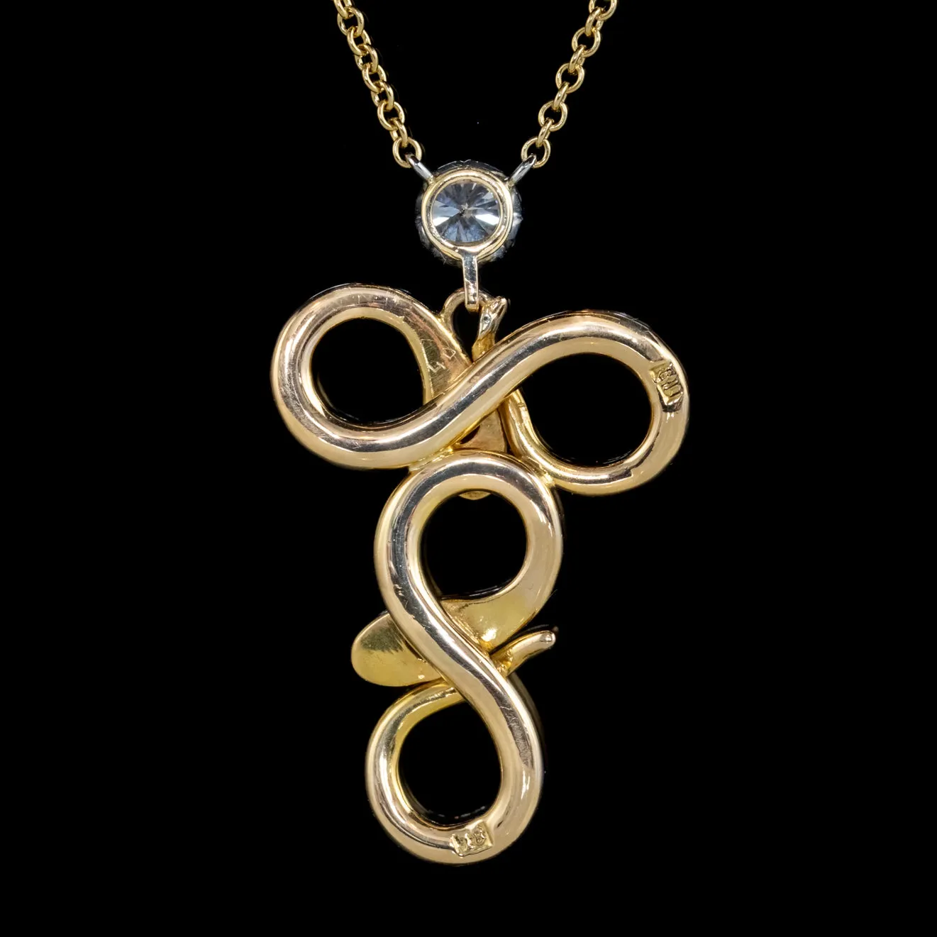 Vintage Diamond Ruby Snake Pendant Lavaliere Necklace 18Ct Gold