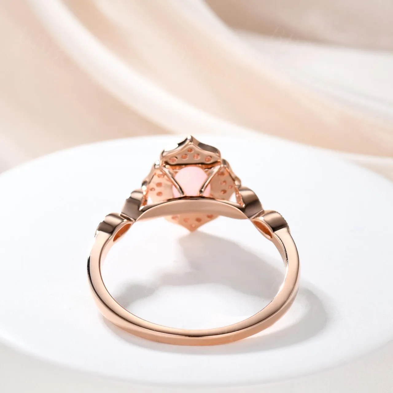 Vintage Floral Oval Cut Opal Engagement Ring Halo Rose Gold Marquise 1/4 Diamond Band