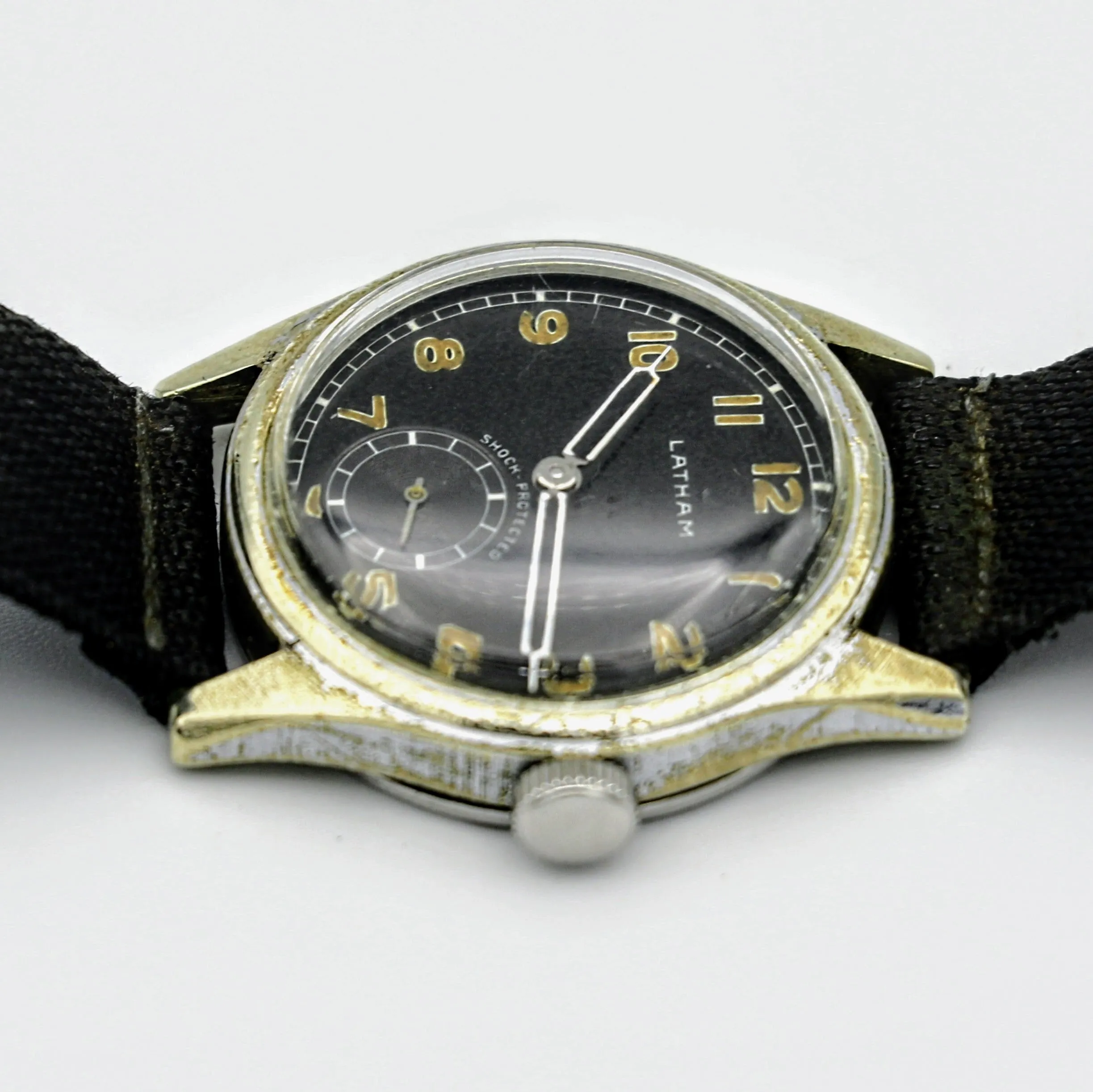 Vintage LATHAM Military Watch 17 Jewels 31mm Swiss Made Wristwatch