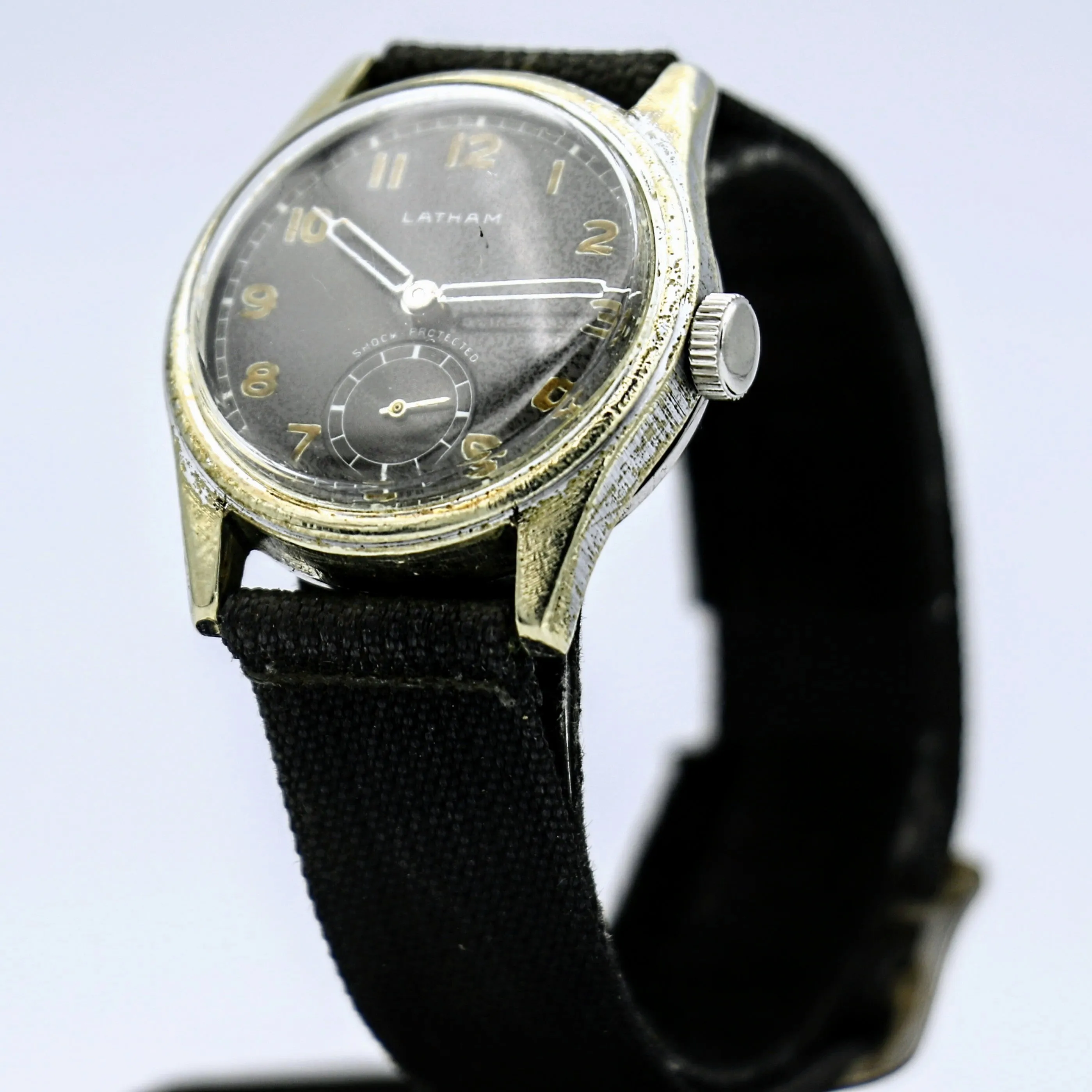 Vintage LATHAM Military Watch 17 Jewels 31mm Swiss Made Wristwatch