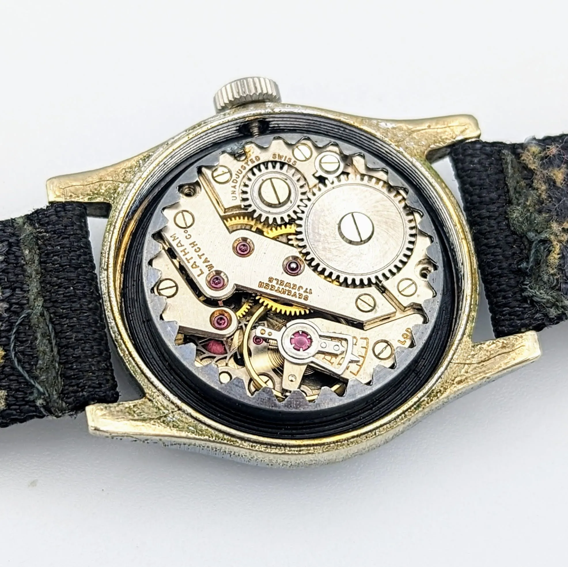 Vintage LATHAM Military Watch 17 Jewels 31mm Swiss Made Wristwatch