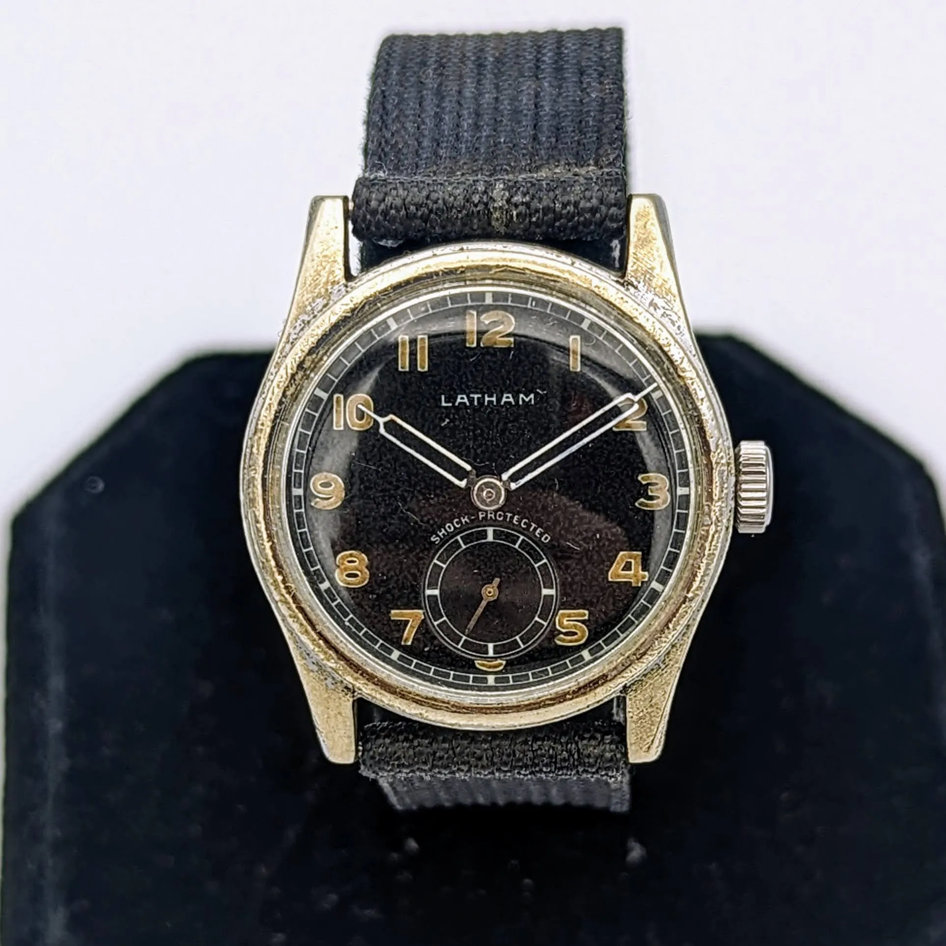 Vintage LATHAM Military Watch 17 Jewels 31mm Swiss Made Wristwatch