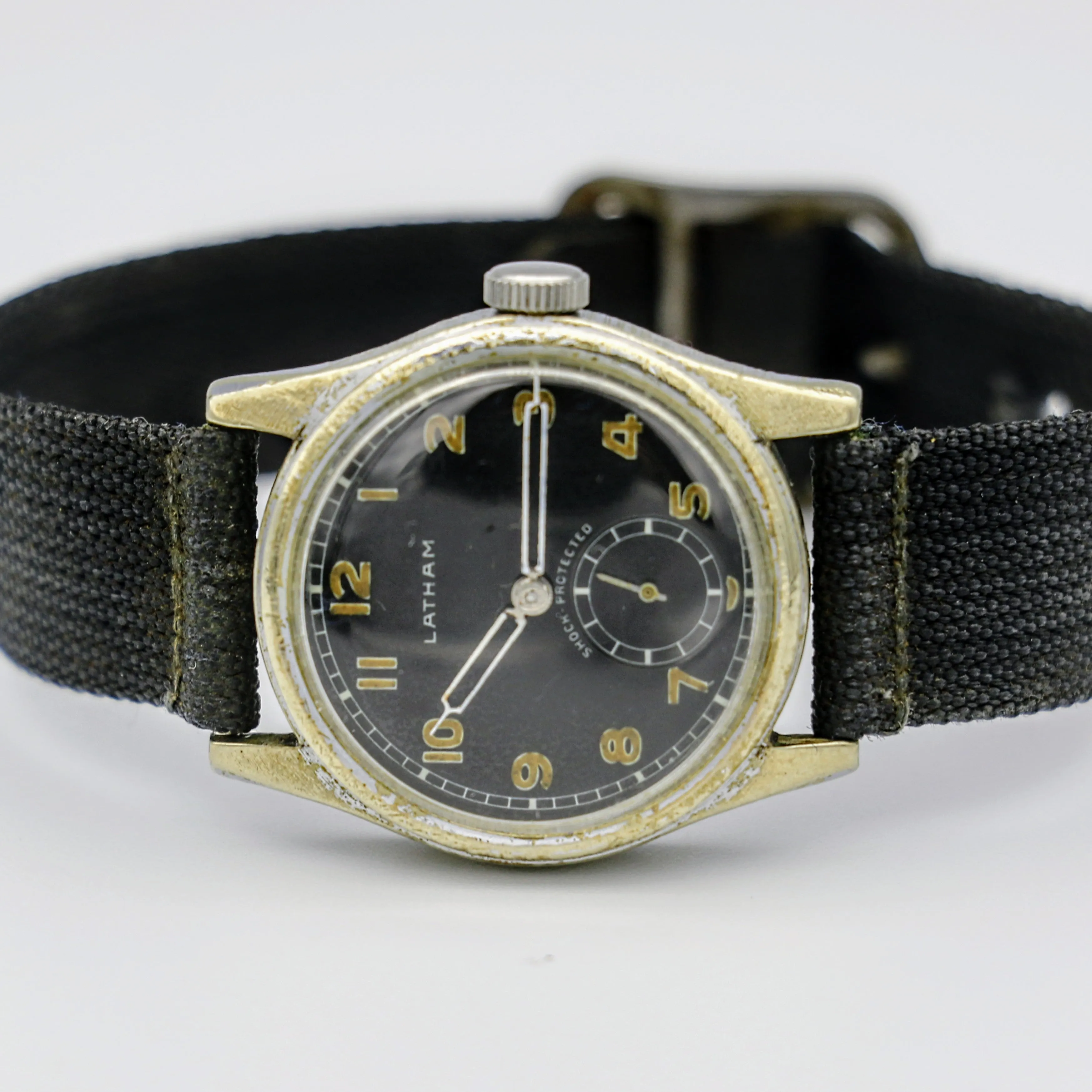 Vintage LATHAM Military Watch 17 Jewels 31mm Swiss Made Wristwatch