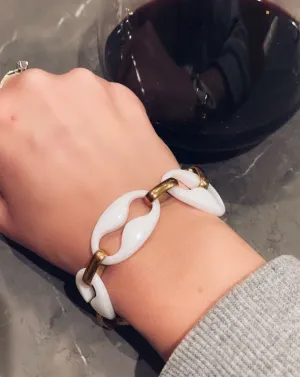 Vintage Mod Link Bracelet in White and Gold