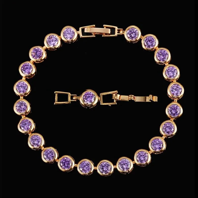 Vintage Purple Amethyst Gemstones Bracelets Gold for Women Jewelry