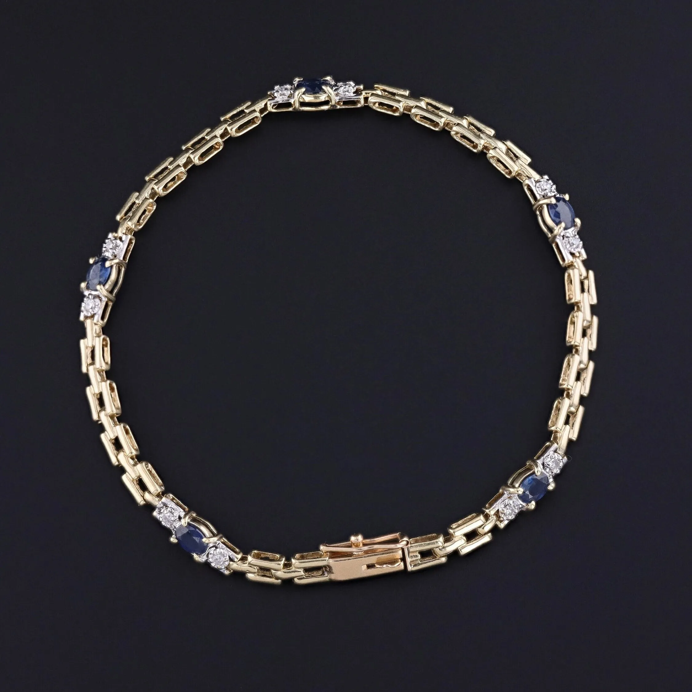 Vintage Sapphire and Diamond Bracelet of 14k Gold