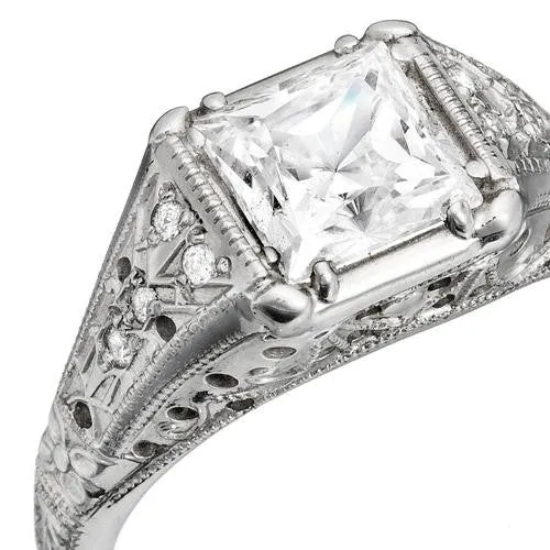 Vintage Style Princess Cut Engagement Ring Setting