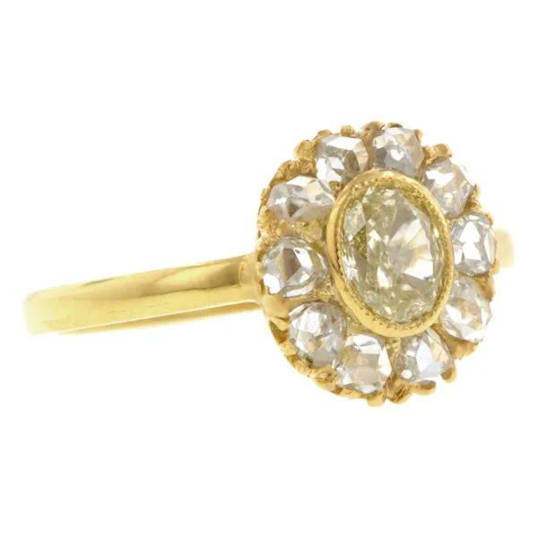 Vintage Yellow Diamond & Rose Cut Diamond Cluster Ring
