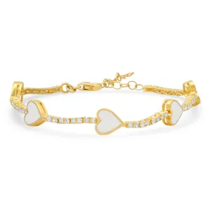 WHITE HEART BRACELET, GOLD