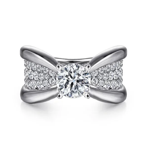 Wide Bow Shaped Diamond Engagement Ring Mounting