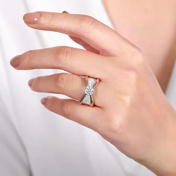 Wide Bow Shaped Diamond Engagement Ring Mounting