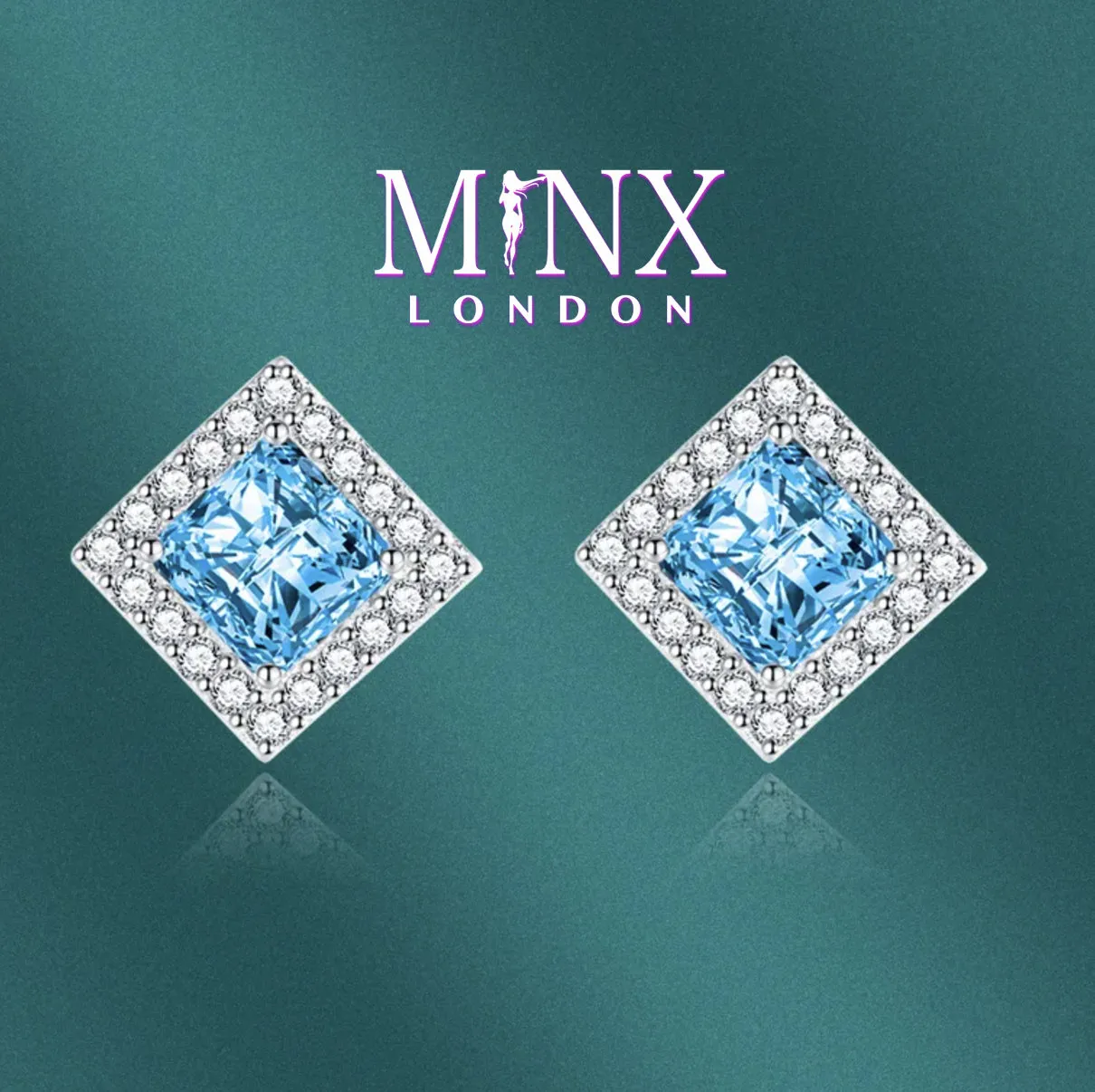 Womens Ear Studs | Square Shape Earrings | Blue Diamond Ear Studs | Blue Diamond Earrings | Blue Gemstone Earrings | Womens Stud Earring
