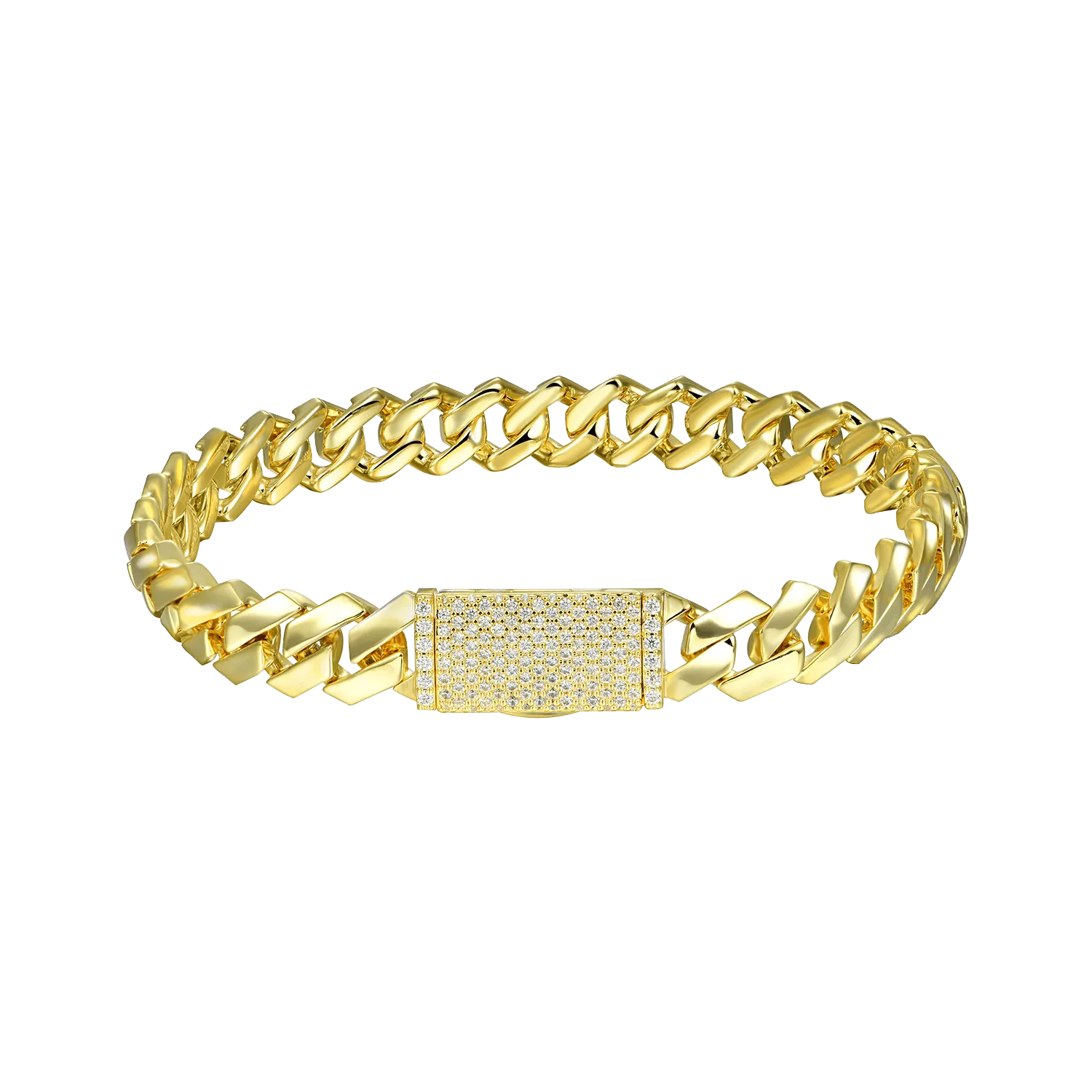 Women's Plain Gold Prong Cuban Link Bracelet - 8mm