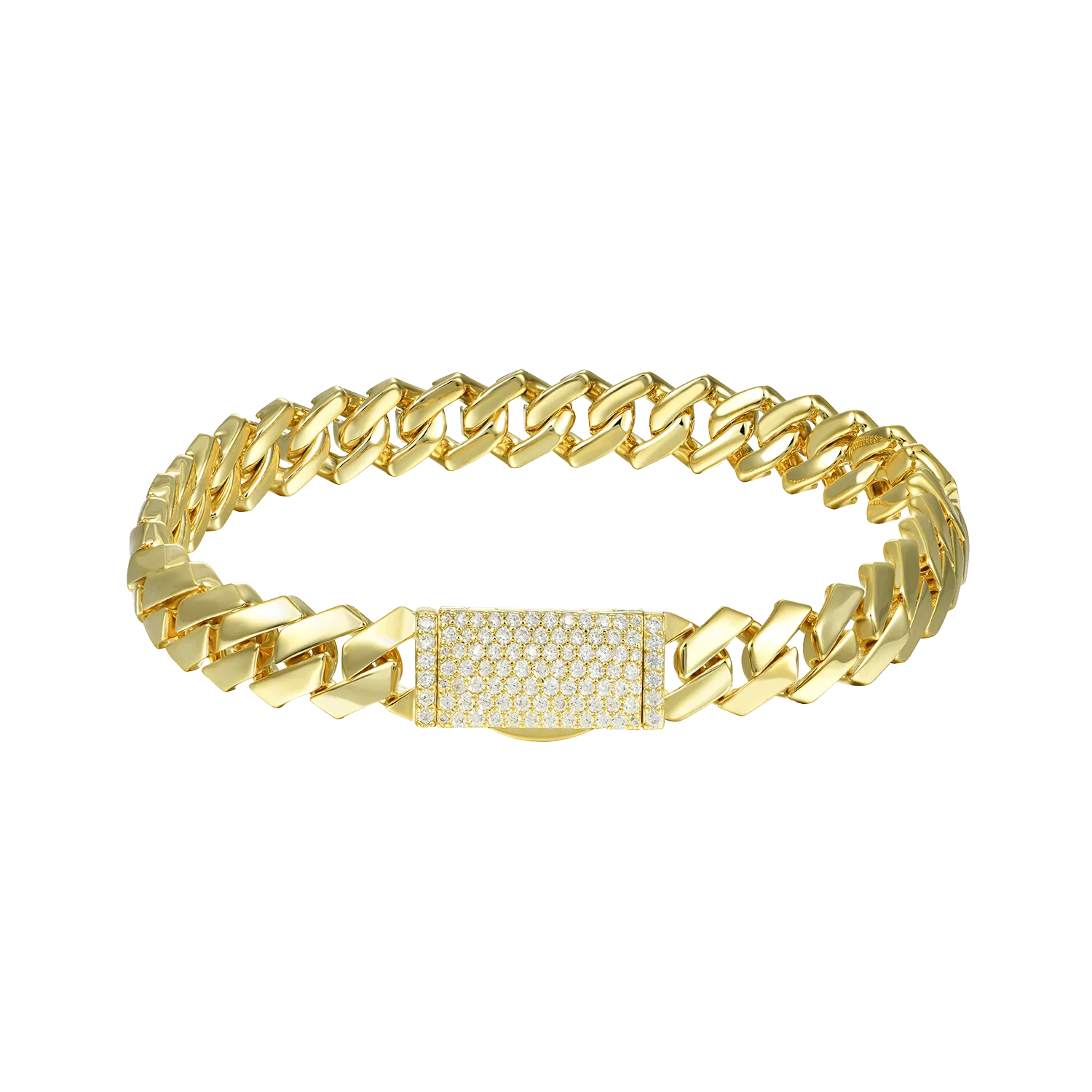 Women's Plain Gold Prong Cuban Link Bracelet - 8mm
