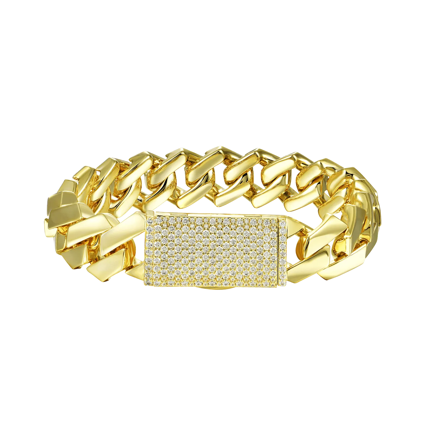 Women's Plain Gold Prong Cuban Link Bracelet - 8mm
