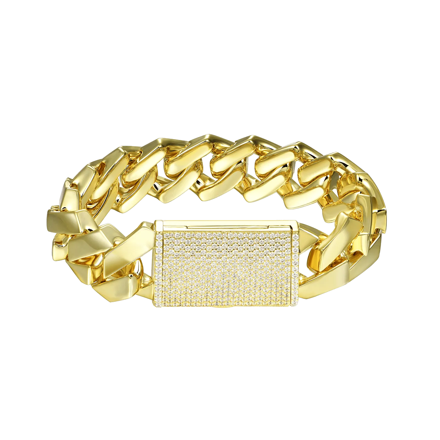Women's Plain Gold Prong Cuban Link Bracelet - 8mm