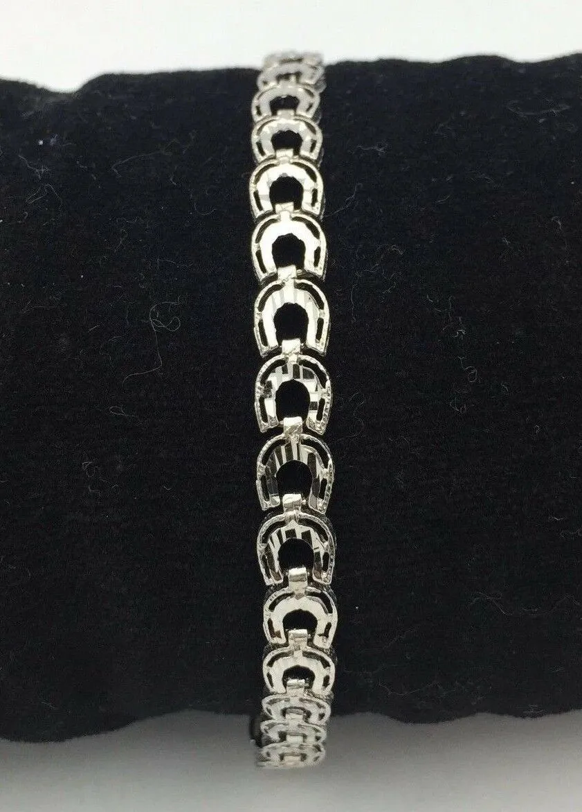 Women's Solid 14k White Gold Horse Shoe Link Bracelet 8" 6.3mm 9.5 grams