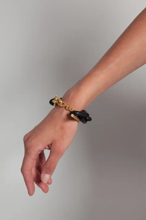 Wood and Acid Gold Toggle Chain Bracelet