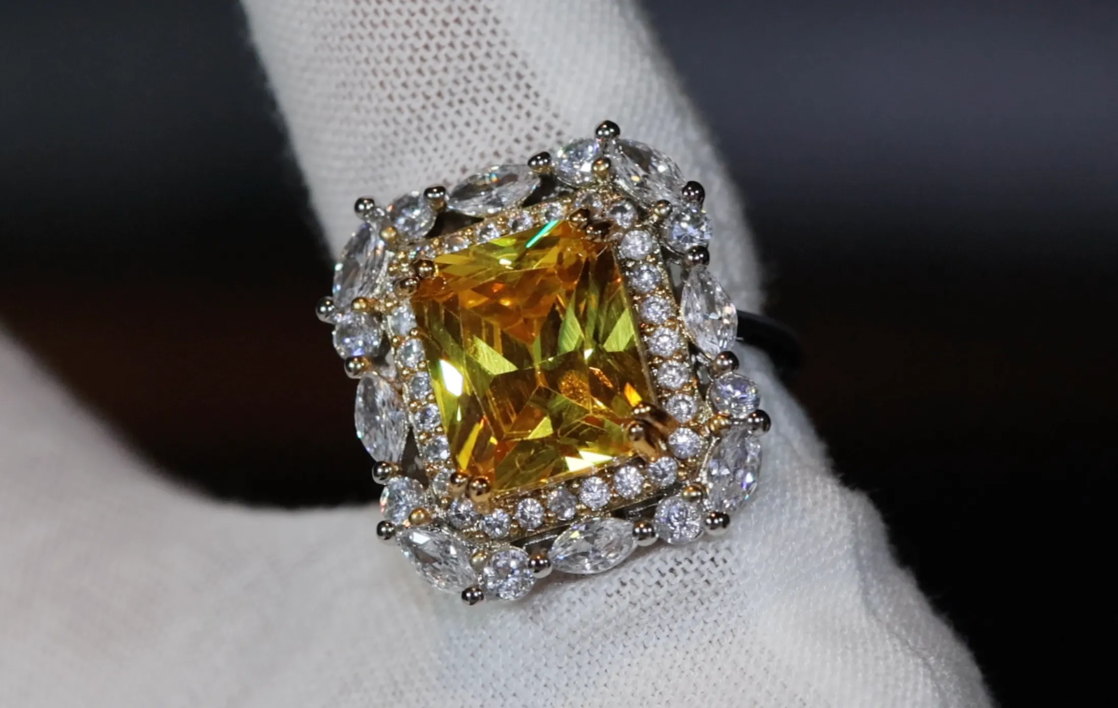 Yellow Diamond Ring | Yellow Diamond Engagement Rings | Canary Yellow Diamond Ring | Baguette Ring | Womens Engagement Ring | Cushion Ring