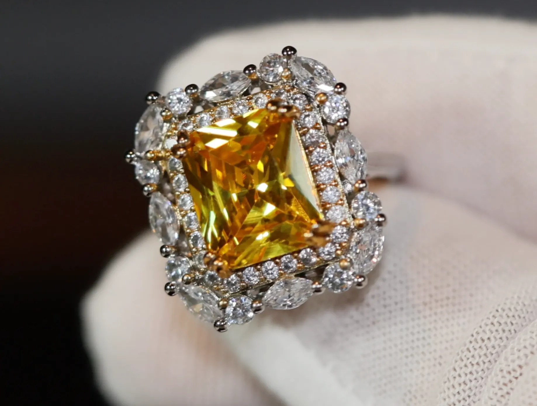 Yellow Diamond Ring | Yellow Diamond Engagement Rings | Canary Yellow Diamond Ring | Baguette Ring | Womens Engagement Ring | Cushion Ring
