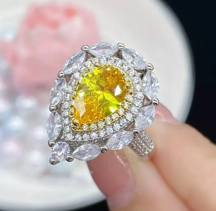 Yellow Diamond Ring | Yellow Diamond Engagement Rings | Canary Yellow Diamond Ring | Pear Shape Ring | Pear Engagement Ring | Teardrop Ring