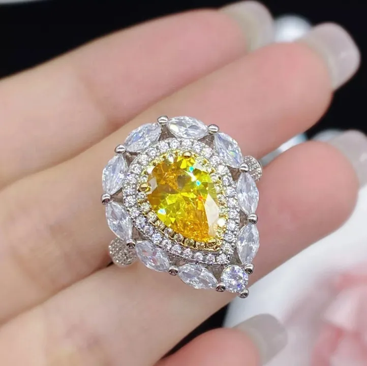 Yellow Diamond Ring | Yellow Diamond Engagement Rings | Canary Yellow Diamond Ring | Pear Shape Ring | Pear Engagement Ring | Teardrop Ring