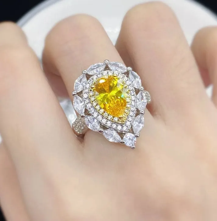 Yellow Diamond Ring | Yellow Diamond Engagement Rings | Canary Yellow Diamond Ring | Pear Shape Ring | Pear Engagement Ring | Teardrop Ring