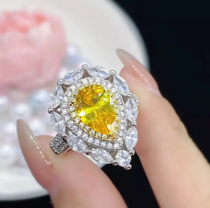 Yellow Diamond Ring | Yellow Diamond Engagement Rings | Canary Yellow Diamond Ring | Pear Shape Ring | Pear Engagement Ring | Teardrop Ring