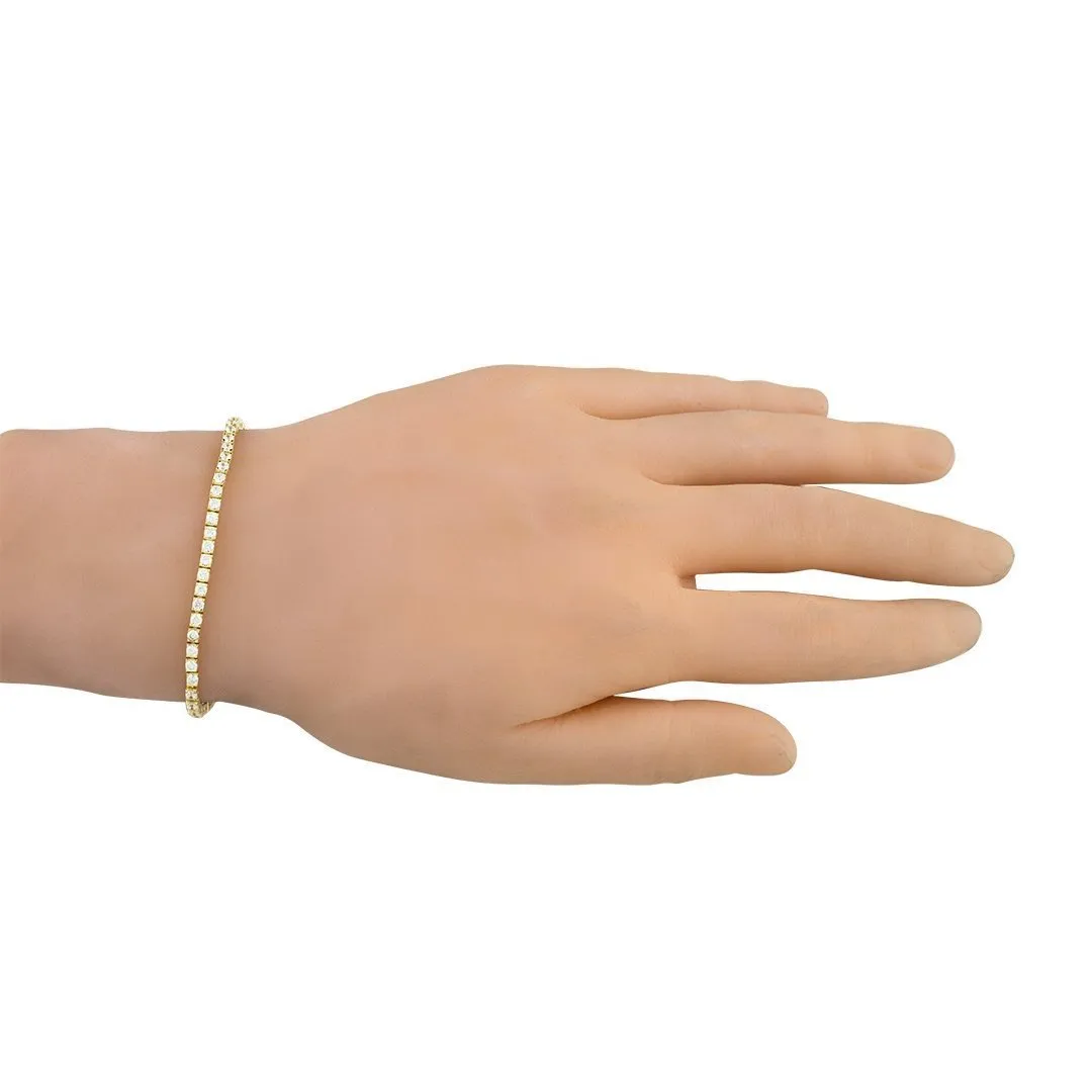 Yellow Gold Plated Silver Cubic Zirconia Stones Tennis Bracelet 2.5 mm 4 Ctw