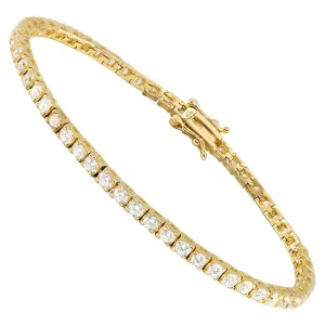 Yellow Gold Plated Silver Cubic Zirconia Stones Tennis Bracelet 2.5 mm 4 Ctw